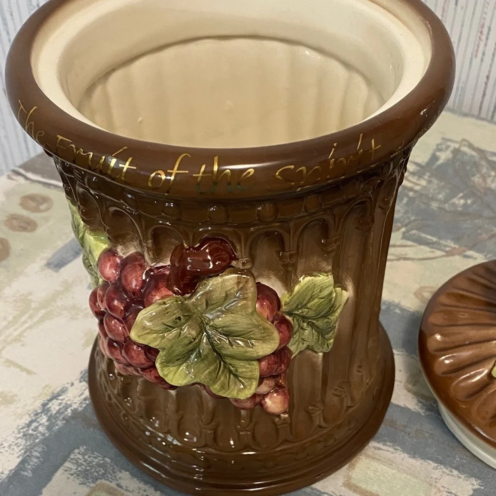 Grape Vine Ceramic Cookie /Coffee Canister with Grape Design-Fruit of the Spirit